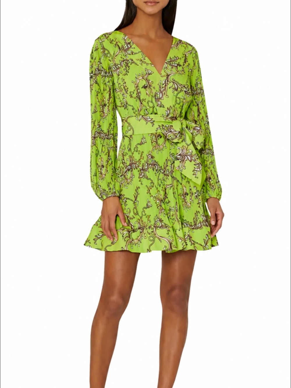 Milly Liv Tassel Print Long Sleeve Pleated Minidress Size 10 Resort Euro-Summer